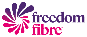 Purple and pink fibre icon with the words Freedom Fibre to the right